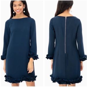 Sail to Sable NWOT Celine Double Ruffle Dress Navy Blue SZ 4